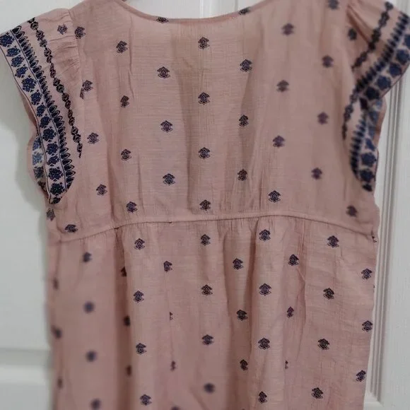 Sweet Wanderer Boho Peasant Top Medium Pink Blue Print Flowy Lightweight - Picture 7 of 8